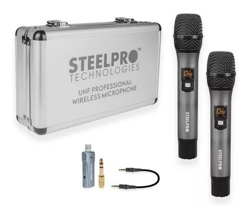 Set De Micrófonos Uhf Cuerpo Metálico 70m Alcance Steelpro