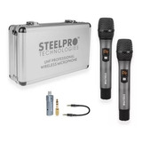 Set De Micrófonos Uhf Cuerpo Metálico 70m Alcance Steelpro