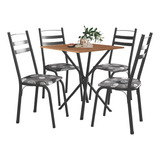 Conjunto De Mesa Paula 0,70m Com 4 Cadeiras Preto Artefamol Cor Craquelado Dark Tampa Nature