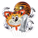 Set Globos Metalizados Animal Tigre Cabeza Selva Cumpleaños