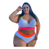 Biquini Branco Com Neon Fio Duplo Plus Size Entrega Rápida