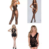 Pack 4  Bodystocking Malla Encaje Lenceria Sexy Mini Vestido