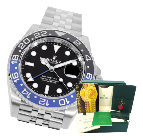 Relogio Rolex Gmt Batman Automatico Com Caixa E Certificados