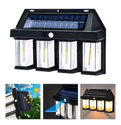 Farol Solar Aplique Pared 4 Led Sensor Movimiento Luz Cálida