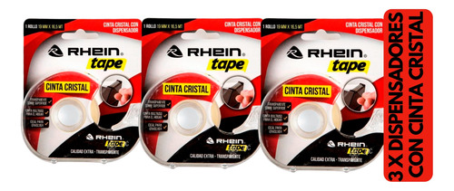 3x Cinta Cristal Con Dispensador Rhein  19mmx16.5mt Scotch