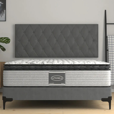 Colchón Queen Size América Ortopédico + Cabecera Gris + Box | Meses sin interés