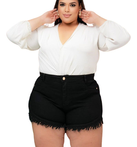 Short Feminino Jeans Curto Desfiado Com Lycra Plus Size