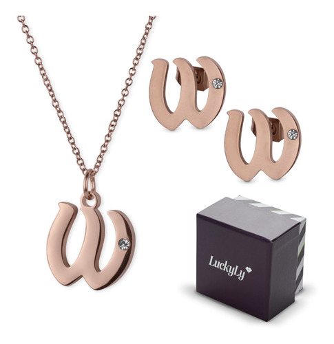 Set Joyería Mujer, Aretes Collar Inicial Letras Luckyly