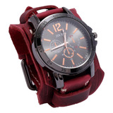 Reloj De Pulsera Para Hombre, Brazalete Punk, Hebilla Rojo