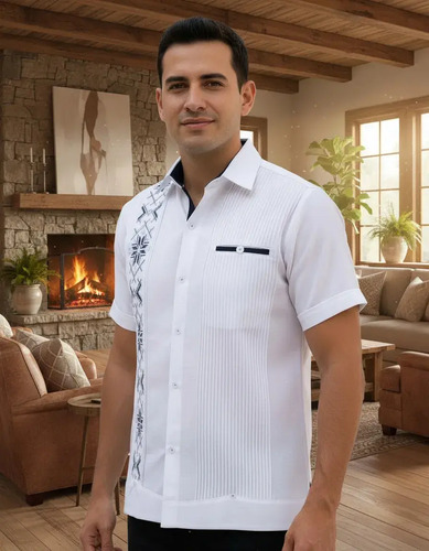 Guayabera Yucateca Manga Corta Lino Bordado Elegante Camisa