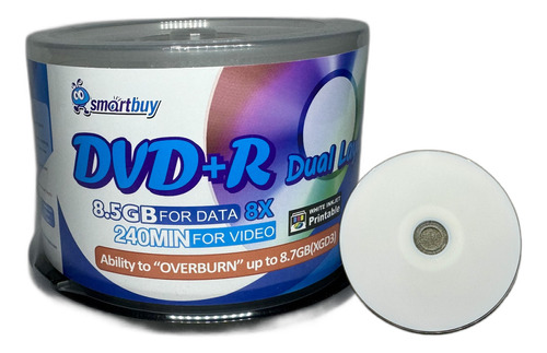 50 Dvd Dl Smartbuy 8,5 Gb (overburn) Printable  8x