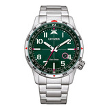 Citizen Aviator Green Dial Ecodrive Bm7551-50x Color De La Correa Plateado Color Del Bisel Plateado Color Del Fondo Verde