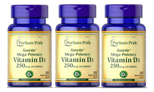 Kit 3x Vitamina D3 10000 Iu 100 Capsulas Importada Premium