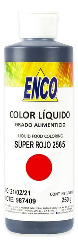 Colorante Liquido Super Rojo 250 Ml Enco Aerografo 2565-250