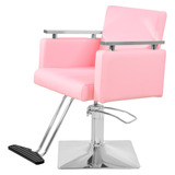 Sillon Silla Barberia Estetica Cuadrada 360° Moderna Color Rosa Tipo De Respaldo Fijo