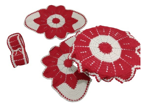 Jogo De Banheiro Flores Crochê Simples Colorido (4 Peças) 