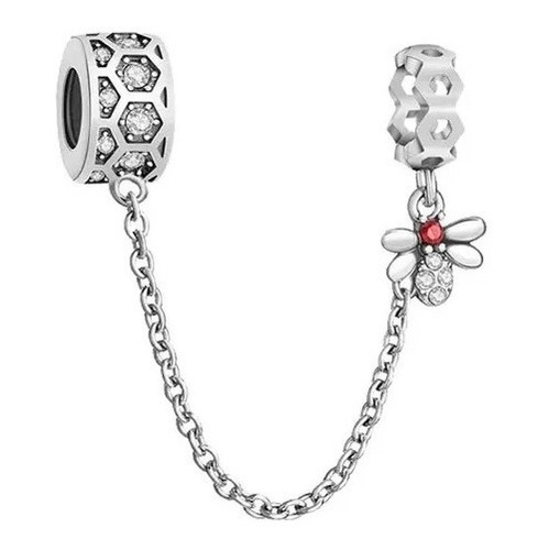 Dije Charm Cadena De Seguridad Abeja Fabricada En Plata 925