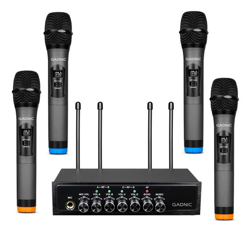 Set Microfonos Inalambricos X4 Gadnic Uhf Bluetooth Pro Color Negro