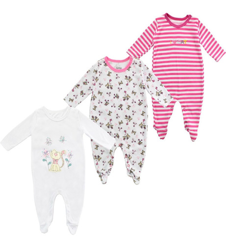 Pijamas Bebé Niña Set X 3 Enterizas Estampadas