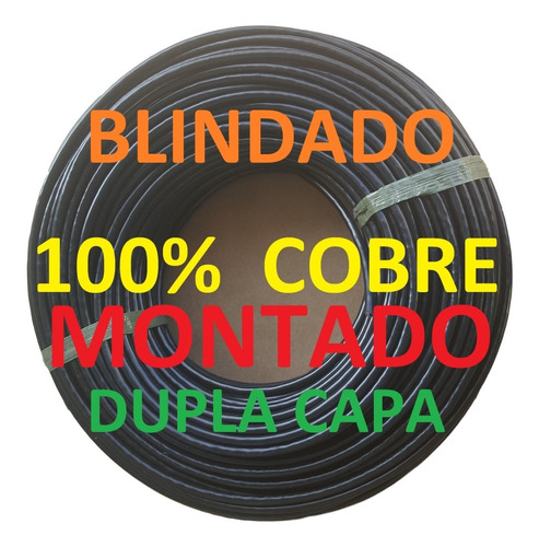 Cabo Rede Cat5e Preto 100m Cobre Externo Blindado Net Pronto