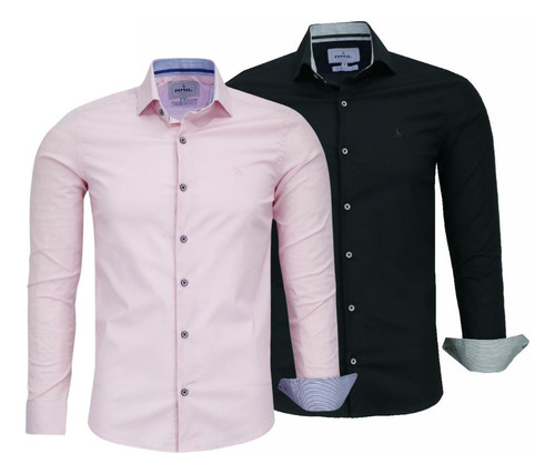 Kit 2 Camisas Sociais Amil Slim M/l Algodão C/elastano 1808