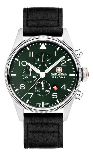 Reloj Swiss Military Smwgc0000405 Para Hombre Cronografo Color De La Malla Negro Color Del Bisel Plateado Color Del Fondo Oliva