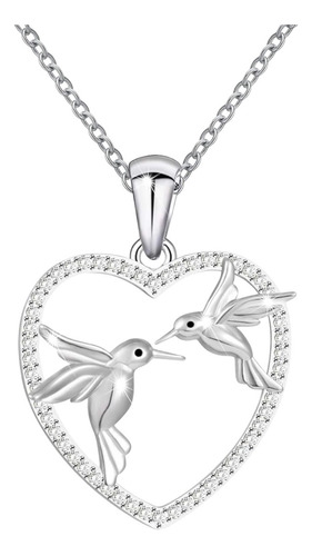 Collar Corazon Pareja De Colibri Plata Fina 925 Regalo Mujer