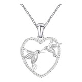 Collar Corazon Pareja De Colibri Plata Fina 925 Regalo Mujer