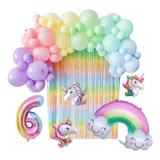 Arco Globos Unicornio Arcoiris Pastel Lluvia De Amor Número 