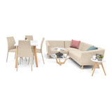 Combo Sala Newark + Comedor Lugo Matiz- Venecia Tela Beige