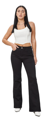 Jeans Oxford Negro Mujer Tiro Alto Elastizado Moda Tendencia