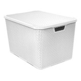 Cesto Caixa 40l Grande Plástico Organizador Rattan Branco 