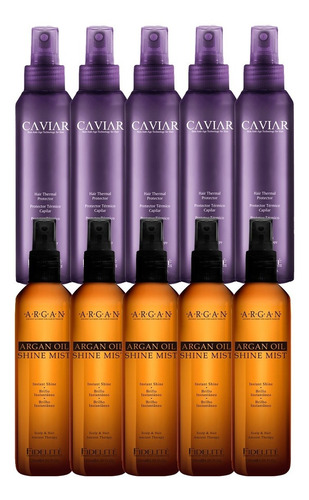 Kit Fidelite + Caviar 5 Protector Termicos Y 5 Brillos Argan