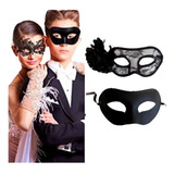 Pareja Antifaz Blanco Negro Halloween Disfraz Accesorio Caballero Dama Sexy 