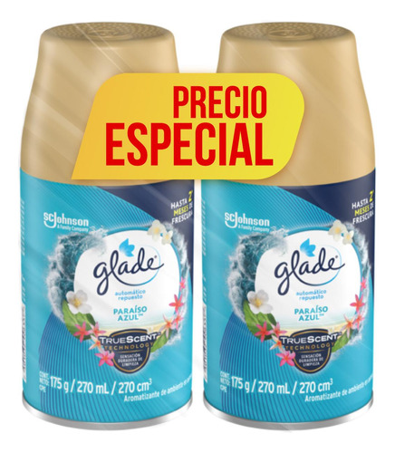 Ambientador Automático Glade Repuesto X2 175g Paraiso Azul