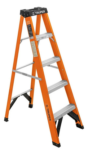 Escalera Tijera 4 Pasos Fibra De Vidrio 175 Kg Truper 100224 Color Naranja