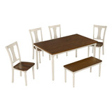 6-piece Classic Dining Table Sets, Rectangular Wooden Kitche