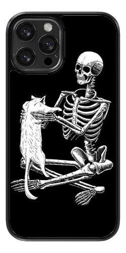 Funda Para Celular Calavera Gato Esqueleto Fondo Negro