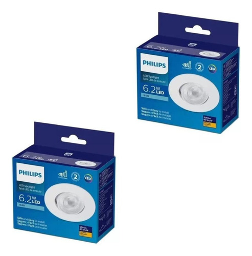 2x Spot Led Embutir 6,2w 3000k Philips Redondo Luz Quente