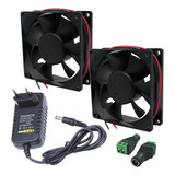 Micro Ventilador Cooler Ventoinha 80x80x25 12v 2pç + Fonte