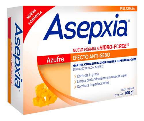 Asepxia Jabon En Barra Hf Azufre Piel Grasa 100gr