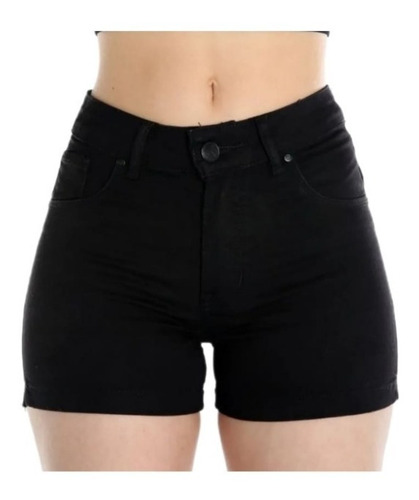 Short Jeans Preto Bivik Basico Feminino Cintura Alta Casual