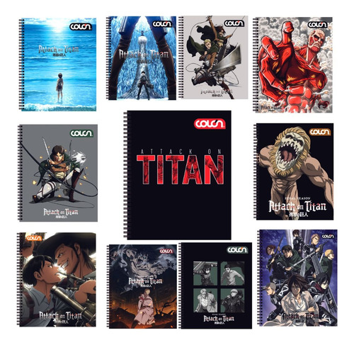 Cuaderno Universitario Attack On Titan 7mm Colon Pack 5