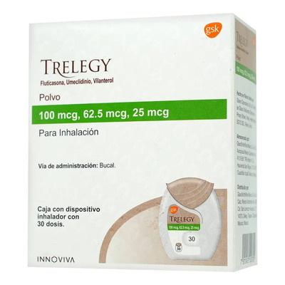 Trelegy Polvo Para Inhalación 100 Mcg\u002F62,5 Mcg\u002F25 Mcg, 1 Inhalador 30 Dosis | Meses sin interés