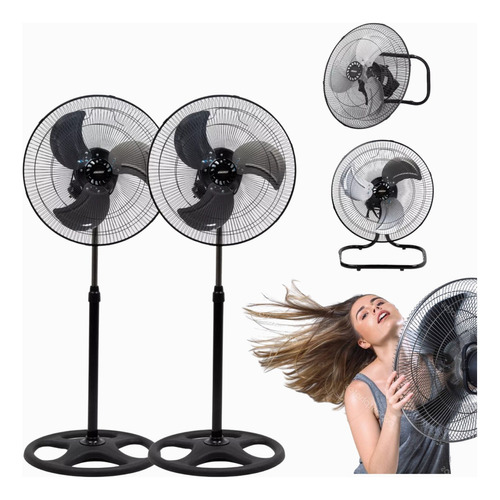 2 Pzas Ventilador Pedestal 3 Aspas 3 Velocidades Metal 50 Cm Estructura Negro Aspas Negras Diámetro 50   Frecuencia 70 Material De Las Aspas Aluminio