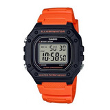 Reloj De Pulsera Casio Youth W-218h De Cuerpo Color Negro, Digital, Para Hombre, Fondo Gris, Con Correa De Resina Color Naranja, Dial Negro, Minutero/segundero Negro, Bisel Color Negro, Luz Ámbar Y He