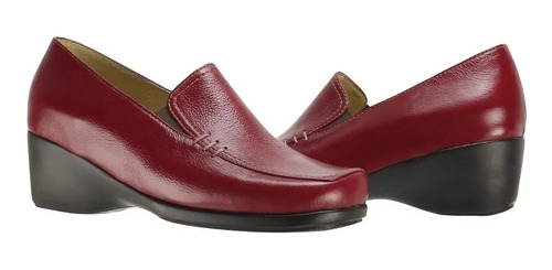 Zapato Comodo Dama Rojo De Piel Suave Tacon Ligero  Descanso | Meses sin interés