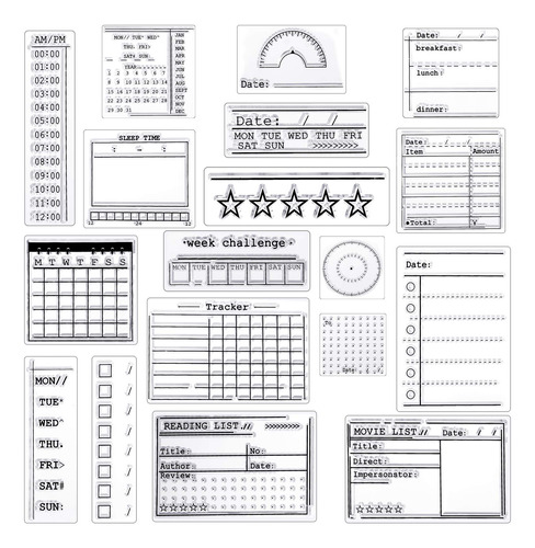 Juego De 18 Sellos Transparentes Para Diario, 4 Hojas De Ca.