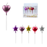 Set Velas Decorativa Para Pastel Estrellas Y Corazón