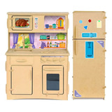 Heladera Infantil + Cocina Y Sticker + Accesorios Fibrofacil